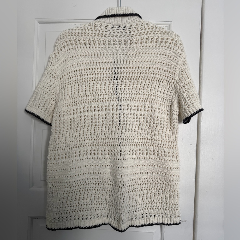 ZARA Cream Crochet Knit Short Sleeve Cardigan Top | Button Front Boho - Picture 7 of 9